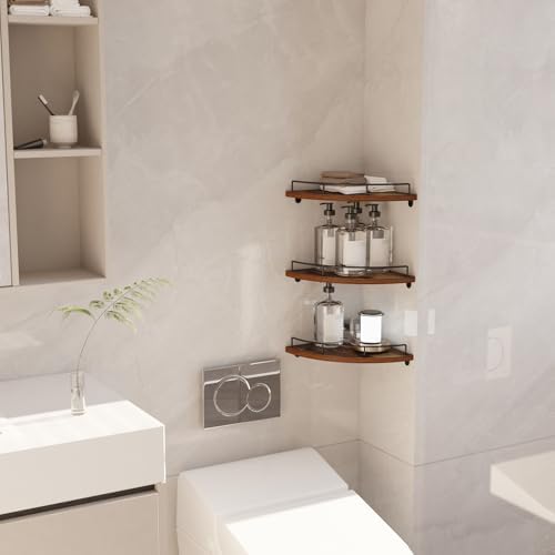 Trwcrt Corner Shelf Wall Mounted Set of 3, Floating Wall Shelves Rustic Wooden Storage Shelves for Bedroom, Living Room,