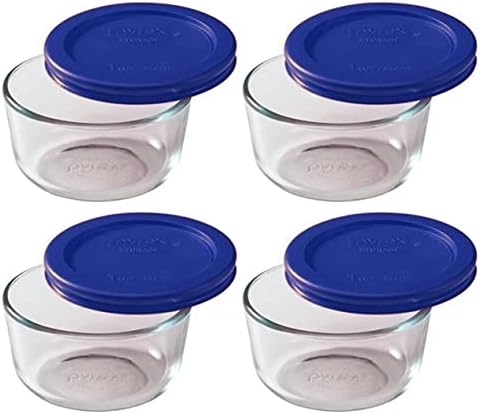 Pyrex 7202 1-Cup Glass Bowls With Cadet Blue Lids (4 Pack) - Made in USA