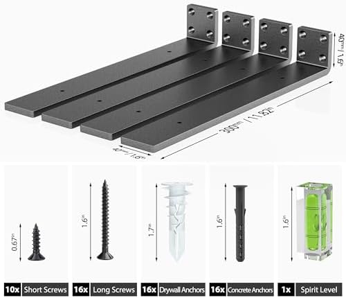 Ultra-Strong 12-Inch Steel Shelf Brackets (Pack of 4) - Easy Mount, Heavy Duty, Black Matte Finish,Shelf Bracket Multi-S