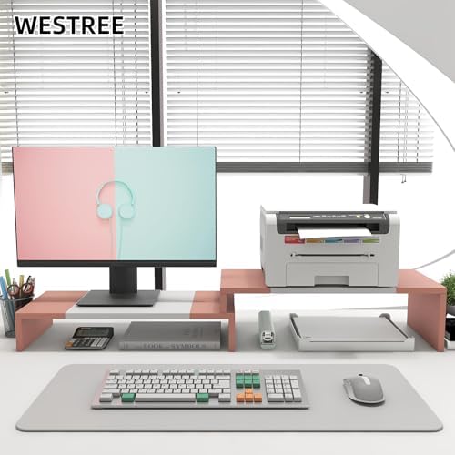 WESTREE Dual Monitor Stand - Monitor Stand Riser - 2 Shelf Computer Monitor Stand with Adjustable Length and Angle, Moni