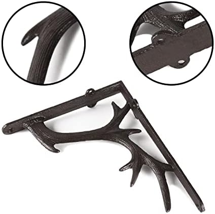 1PCS Cast Iron Deer Antler Wall Shelf Brackets, 7.6in (H), Brown