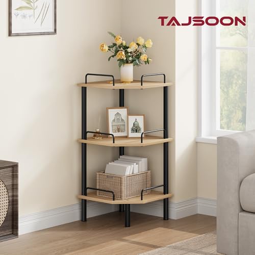 Tajsoon 3 Tier Corner Shelf Stand, Standing Corner Shelf Unit, Natural