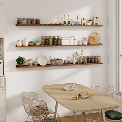 Acovy Solid Ash Wood Picture Ledge Shelf, 56 Inch, Walnut, Set of 2