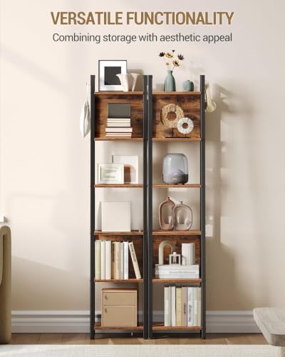 Hzuaneri Ladder Shelf, 6 Tier Narrow Bookshelf with 2 Back Panels