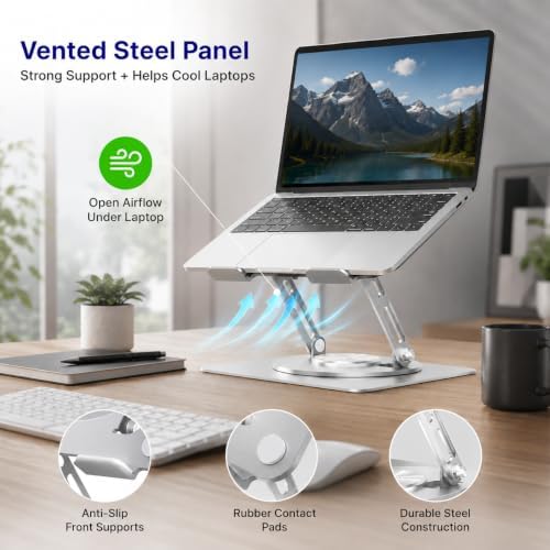 Uncaged Ergonomics Swivel Laptop Stand for Desk, 360 Riser, Arctic Silver