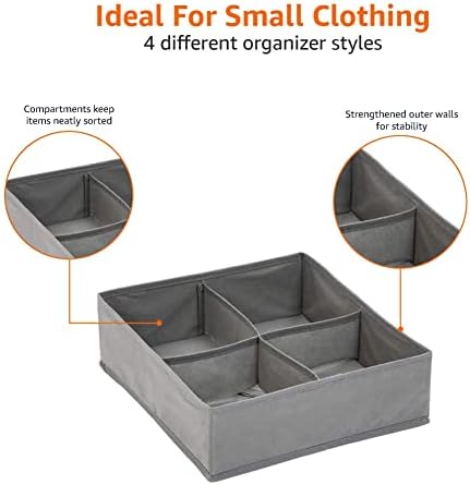 Amazon Basics Deep Drawer Organizer for Clothes, Collapsible Storage Boxes for Socks, Underwear and Baby Items, Set of 2, Gray