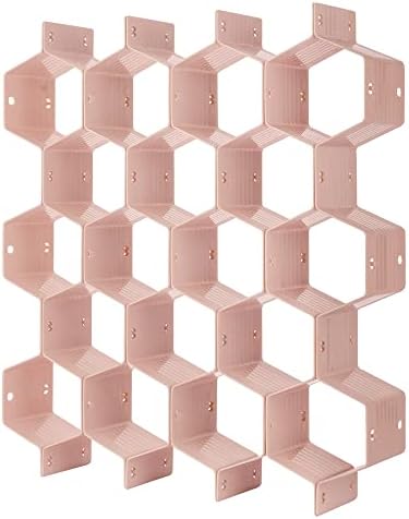 Poeland Drawer Divider Organizer Adjustable DIY Grid Honeycomb Drawer Divider for Underwear Belt Scarf Socks Pink