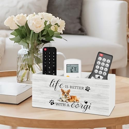 Corgi Gifts Pen Pencil Holder Organizer for Desk Accessories, Life Is Better With a Corgi Wooden Box Sign Desk Decor for Home Office Decoration, Dog Mom Lovers Owner Gifts for Women