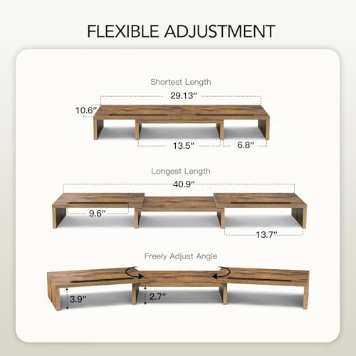 AMERIERGO Dual Monitor Stand Riser- 3 Shelf Screen Stand with Adjustable Length and Angle, 2 Extra Functional Slot Deskt