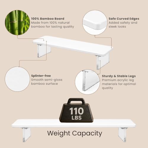 Bamboo Monitor Riser, Wide Desktop Monitor Stand for Desk with Clear Acrylic Legs, 31.5 x 8 inch Bamboo Wood Shelf, Fit 