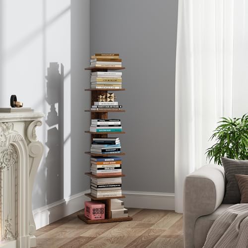 TUTOTAK Book Shelf, Narrow Spine Bookshelf, 8-Tier Bookcase for Small Space