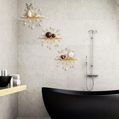 Yaocom 3 Pcs Bling Crystal Floating Shelves Metal Starbursts Wall Decor Folding Shelf Gold Corner Shelves Hanging Wall M