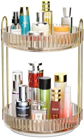 GTI 360°Rotating Makeup Organizer, 2 Tier Bathroom Counter Organizer,Large Capacity Perfume Cosmetics Skincare Vanity Or
