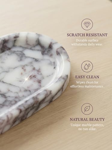 OOBOOB Natural Calacatta Viola Violet Marble Tray, Oval Perfume Tray, Bathroom Organizer for Vanity, Kitchen & Living Ro