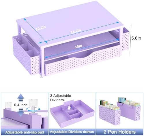 Spacrea Computer Monitor Stand with Drawer and 2 Pen Holders, Purple