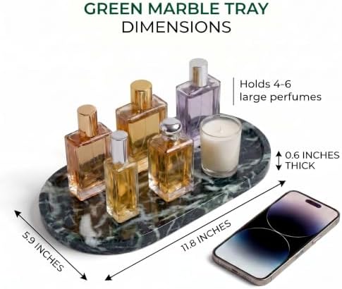 YKAJO Snowflake Green Oval Marble Tray, 11.8x5.9 Vanity Perfume Organizer