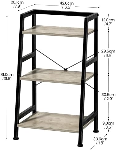 3-Tier Bookshelf, Ladder Shelf, Stand up Shelves, Industrial Bookcase with Steel Frame, Metal Small Bookcase, for Living