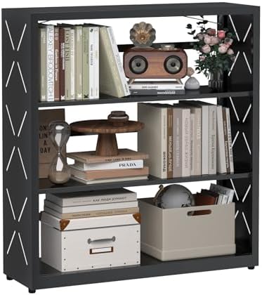 3-Tier Metal Bookshelf, Small Bookcase with Adjustable Shelves