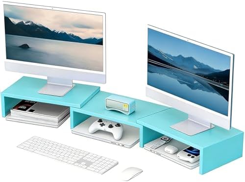 Desk Organizers and Accessories, Dual Monitor Stand Riser, Monitor Desk Shelf for Desktop Organization (Blue)
