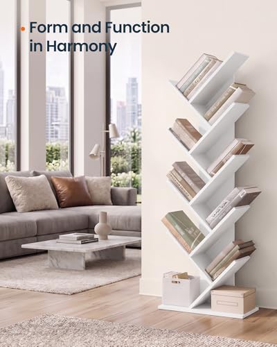 SONGMICS HOME 9 Tier Tree Bookshelf, Bookcase, Small Corner Shelf, Space Saving Book Tree for Home Office, Bedroom, Livi