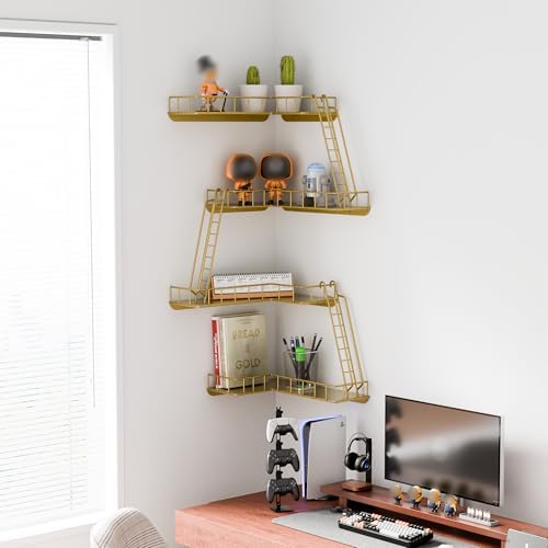 Fire Escape Wall Shelf - Modern City Style 4-Tier Corner Wall Shelves, Easy to Install Metal Ladder Shelf for Figures, N