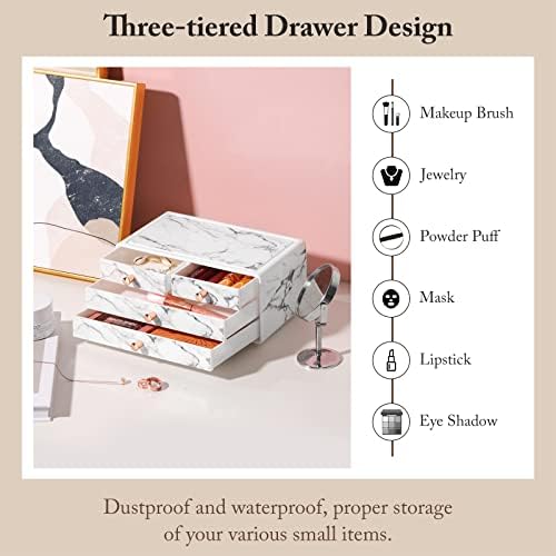 Lewondr Makeup Organizer for Vanity, Plastic Makeup Storage Organizer Box with 4 Removable Drawers, Bathroom Countertop 