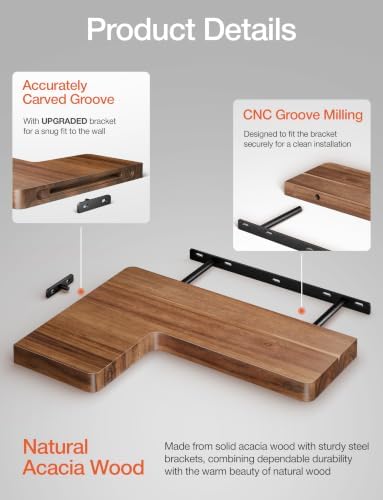 BATODA Corner Floating Shelves 17” x 12”, Easy to Install (Walnut Color)
