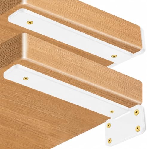 16 Pack - 16 inch White Hidden L Shelf Bracket (1/5 Inch Thicked) Iron Floating Shelf Brackets Rustic Industrial Metal B