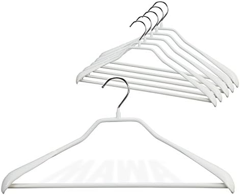 Mawa by Reston Lloyd BodyForm Series Non-Slip Space-Saving Clothes Hanger with Bar for Pants, 16-1/2", Style 42/LS, Set of 6, White
