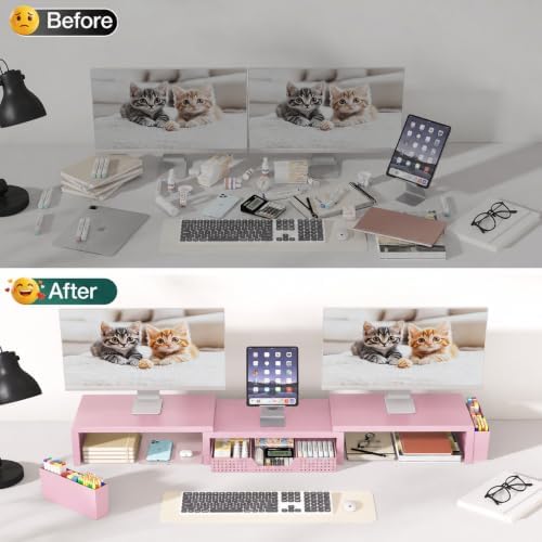 OPNICE Desk Organizer and Accessories, Computer Monitor Stand Riser with Drawer and 2 Pen Holders, Laptop Stand, Office 