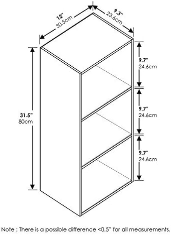 Furinno LUDER Book Shelf, 3-Cube Bookshelf, Bookcase with Open Shelves, 9.3 x 12 x 31.5, Easy Assembly, for Living Room,