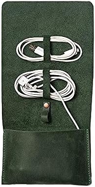 INCARNE Weekend Cable Organizer - Travel Cord Desk Case - TV Kit Cord Bag for Cable Storage - Small Leather Cord Organiz