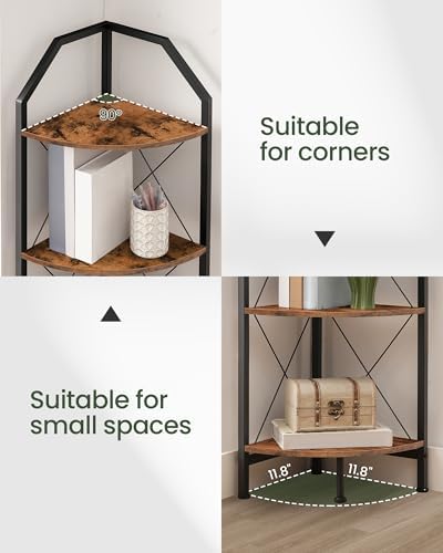 CHOEZON 47.6" Corner Shelf, 4-Tier Industrial Corner Bookshelf, Corner Storage Stand, Corner Bookcase for Bedroom, Livin
