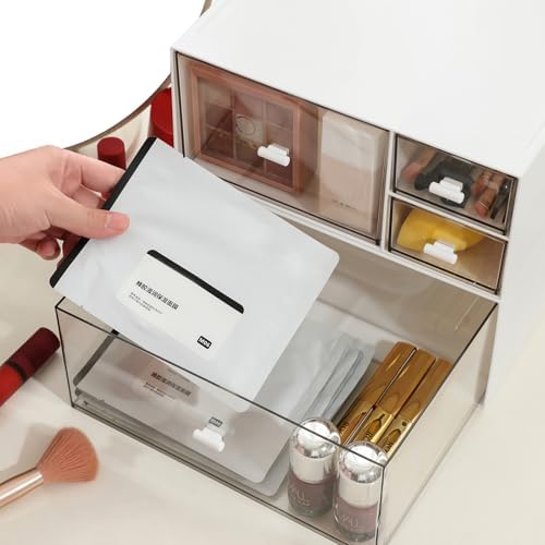 MILULUGO Desk Organizer with 4 Drawers, Makeup Organizer, Desktop Storage Box, Cosmetics Storage Box for nail polish, Li