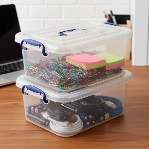 8 Quart Clear Plastic Storage Box with Handle, 2 Packs