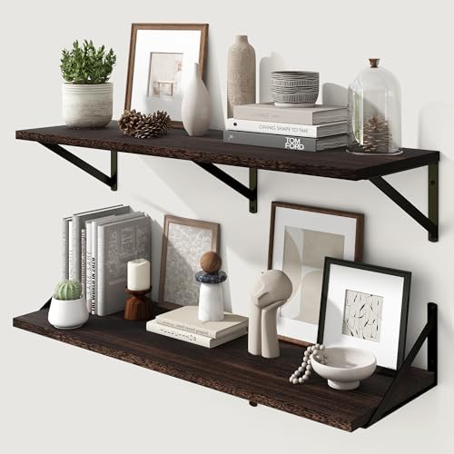 Marsmiles Deep Floating Shelves, 36'' x 12'' Dark Wood Shelves Set of 2