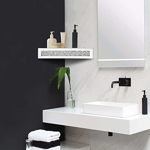 Royxen Corner Floating Shelves 2 Sets, Corner Shelf Wall Mounted Crushed Diamond, Corner Shelves Crystal Mirrored, Float