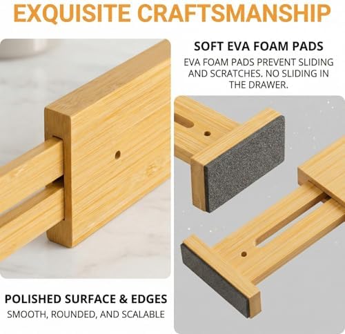 FUSHITON Bamboo Drawer Dividers 17"-22" Adjustable Expandable Drawer Organizers Spring Loaded Drawer Separators for Kitc