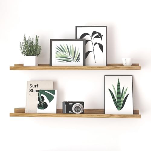 Oak Floating Shelves for Wall Decor, 36 in Shelf with Lip, 2 Set
