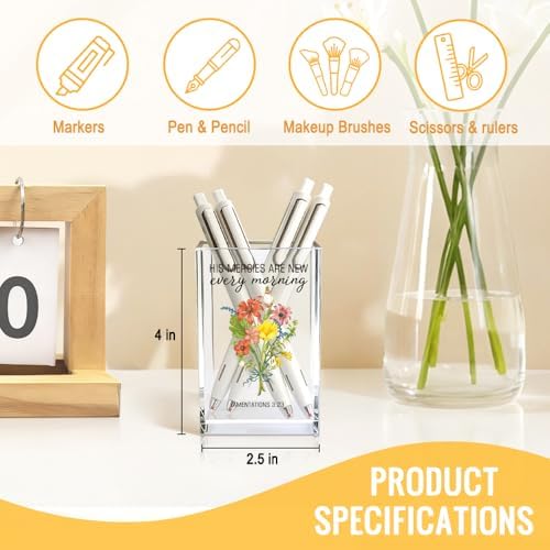 His Mercies Are New Every Morning Acrylic Cosmetic Pencil Pen Holder Cup, Religious Faith-Based Gifts for Christian Mom Grandma Aunt Daughter Women, Baptism Bible Verse Gifts for Coworker Boss