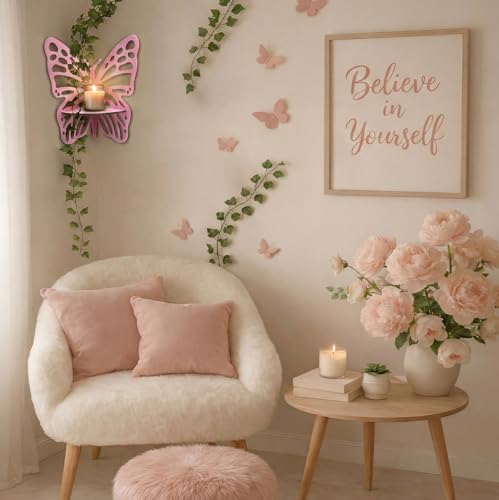 3 Pcs Butterfly Corner Floating Shelves Wall Mounted Set, Macaron Color