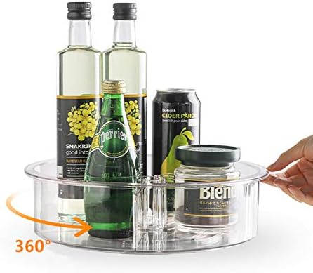 Slideep Plastic Round Lazy Susan Rotating Turntable Food Storage Container for Cabinet, Pantry, Refrigerator, Countertop