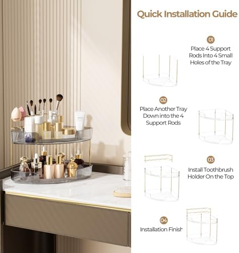 FELIZHOUSE 2-Tier Makeup Organizer for Vanity & Bathroom Countertop – Acrylic Storage Shelf with Perfume Tray & Makeup B