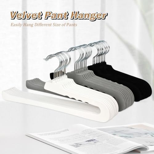 Velvet Pant Hangers Open End,8 Pack Non Slip White Felt Trouser Hangers