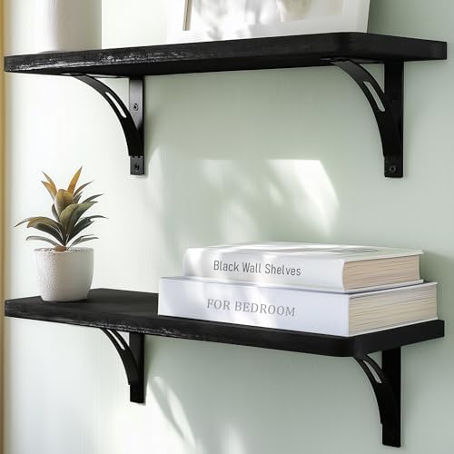 Reinforced Steel Bracket Black Shelves for Bathroom Wall - Easy to Install, Template and Video Included - Black Shelf fo