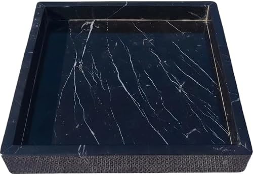 Square Natural Marble Vanity Tray: Luxury 8x8 Polished Organizer for Bathroom Kitchen Dresser Makeup Jewelry Coffee Tabl
