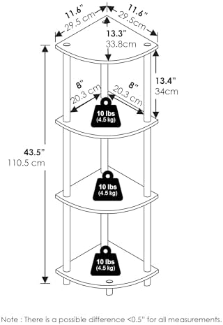 Furinno Turn-N-Tube Toolless Assembly 4-Tier Storage Shelves, Black