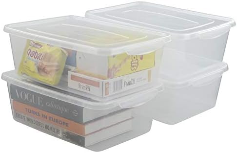 Gloreen 4 Pack Clear Storage Bin, 14 Quart Latch Containers Boxes with Lid