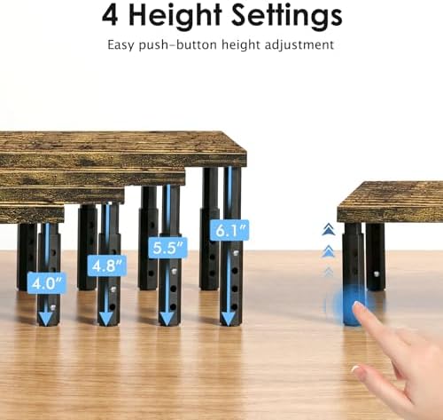 ECOLOVI Adjustable Wood Computer Monitor Stand Riser, Office Desk Organizer and Accessories for Monitor, Laptop, PC, Pri