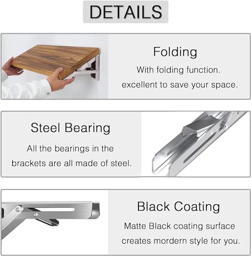 Folding Shelf Brackets 18 inch 4 Pcs Max. Load 440lb - Heavy Duty Stainless Steel DIY Wall Mounted Collapsible Shelf Bra